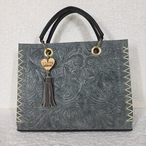 Handmade Green Floral Embossed & Painted Leather Satchel